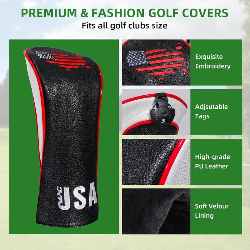 Frimon Golf Club Head Covers,4pcs or 1pc USA Golf Head Covers for Woods and Driver Fairway Hybrid - PU Leather Mallet Blade Putter for Men Women Golf Enthusiast - Image 3